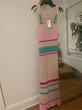 NWT Z Supply Ibiza stripe Knit Maxi Dress in Pink, Turquoise & Beige, Sz small